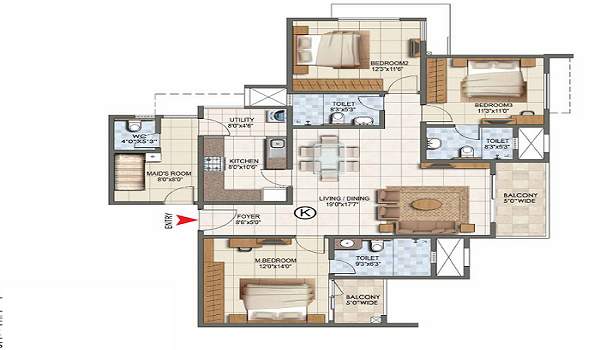 The Prestige City Hyderabad 3 BHK Floor Plan