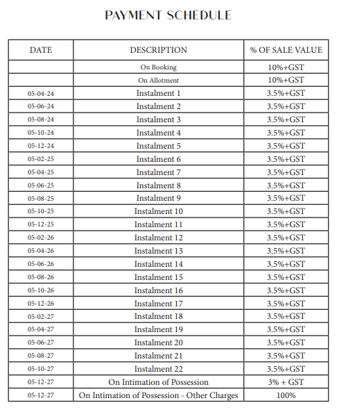 The Prestige City Hyderabad Payment Plan